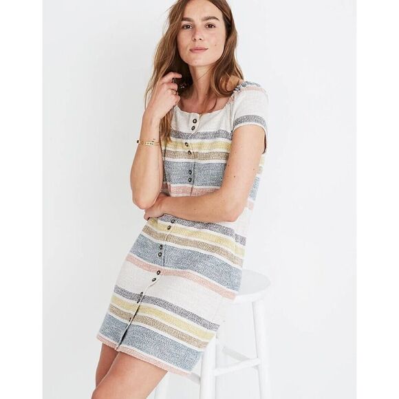 Madewell Texture & Thread Cap-Sleeve Dress in Stripe - Picture 1 of 6